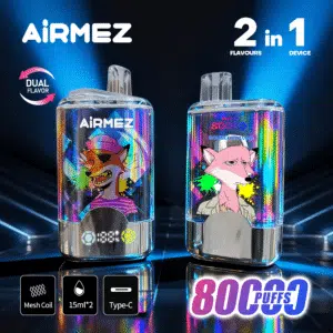 AIRMEZ Fox 2in1 80000 puffs disposable vape with Type-C charging and 30ml dual chamber