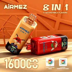 AIRMEZ Fox 8in1 160000 puffs disposable vape with Big Screen display, BMS voltage regulation, and Type-C charging