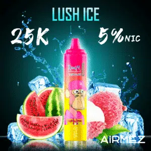 AIRMEZ Tornado 25000 puffs disposable vape Lush Ice flavor — Mesh Coil, draw-activated, 850mAh rechargeable