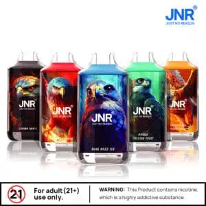 JNR Falcon 16000 Crystal Craft disposable vape — transparent polycarbonate design, Dual Port charging (Type-C + Lightning), Duck-bill mouthpiece