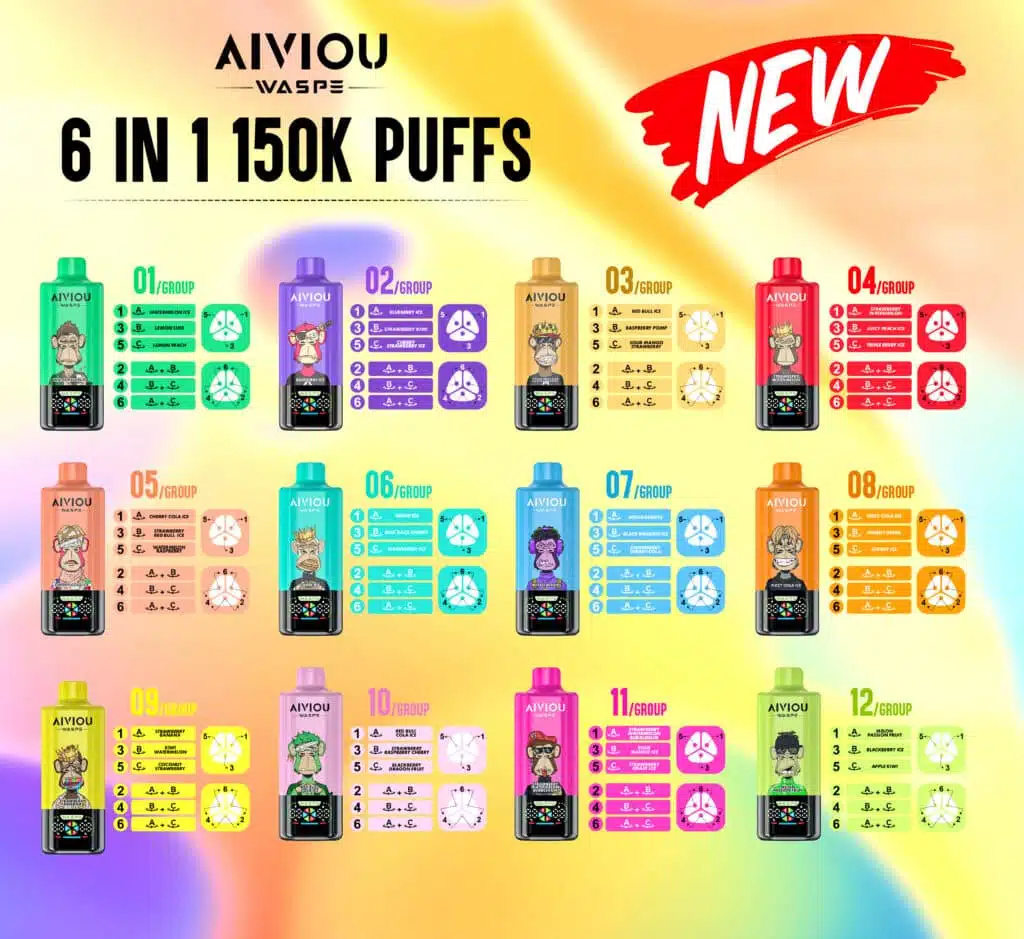 WASPE 6in1 150000 (Vape desechable conmutable 6 en 1 de seis sabores) — 64 ml