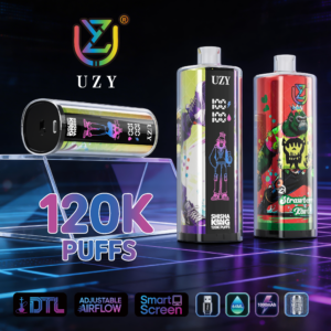 UZY Shisha Hookah King 120000 puffs disposable vape — Quad Mesh Coil, DTL, 64ml mega tank, Adjustable Airflow, LED Smart Screen, 1000mAh Type-C, 12 flavors EU warehouse